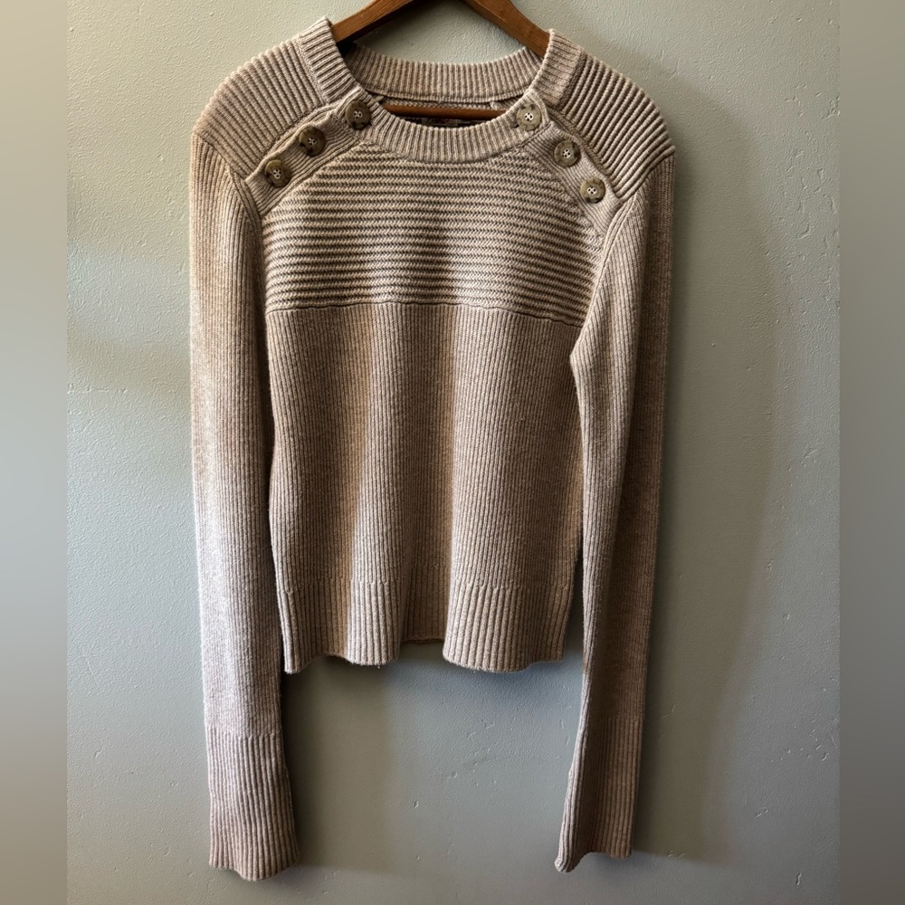 Faherty Marielle Wool Cashmere Knit Ribbed Cozy Classic Chic Button Sweater Top